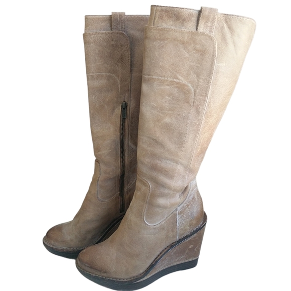 Frye Paige Distressed Leather Wedge Riding Boots - Picture 8 of 9